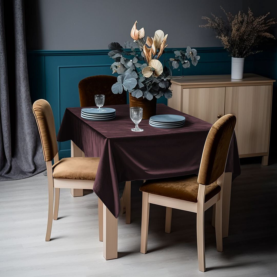 Lilijan Home & Curtain Matte Velvet Square Tablecloth Mahogany 132cm W x 396cm L
