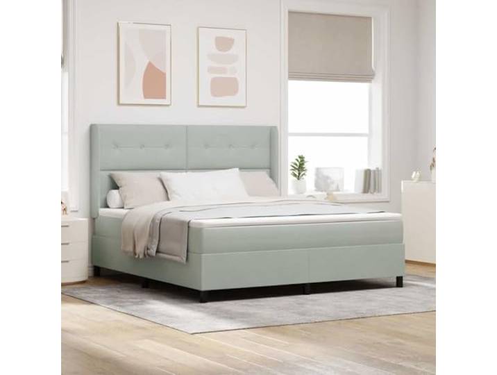 Samt LED Beleuchtung Schlafzimmer Atmosphäre 180 x 200 cm Hellgrau Boxspringbett mit Matratze LED Hellgrau 180x200 cm Samt Bett mit Kopfteil verstellbar RGB Licht USB Taschenfederkern