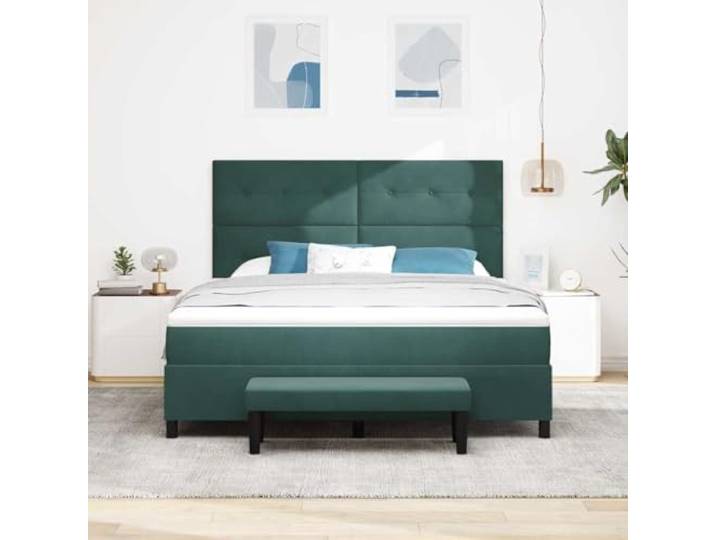 KTHLBRH Doppelbett Samt Dunkelgrün 200 x 180 cm Technisches Holzgestell, mittelfeste Schaumstoffmatratze, hochwertiges Kopfteil