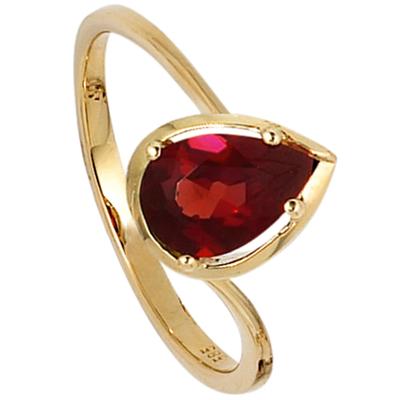 Goldring JOBO "Ring mit Granat Tropfen" Gr. 52, gelb (gelbgold 585), Fingerringe, Damen, 52, Gelbgold 585, Goldring, 585 Gold