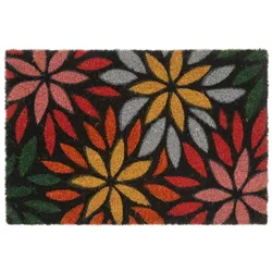 Relaxdays Kokos Fußmatte mit Blumenmotiv Hellblau,Rot,Schwarz