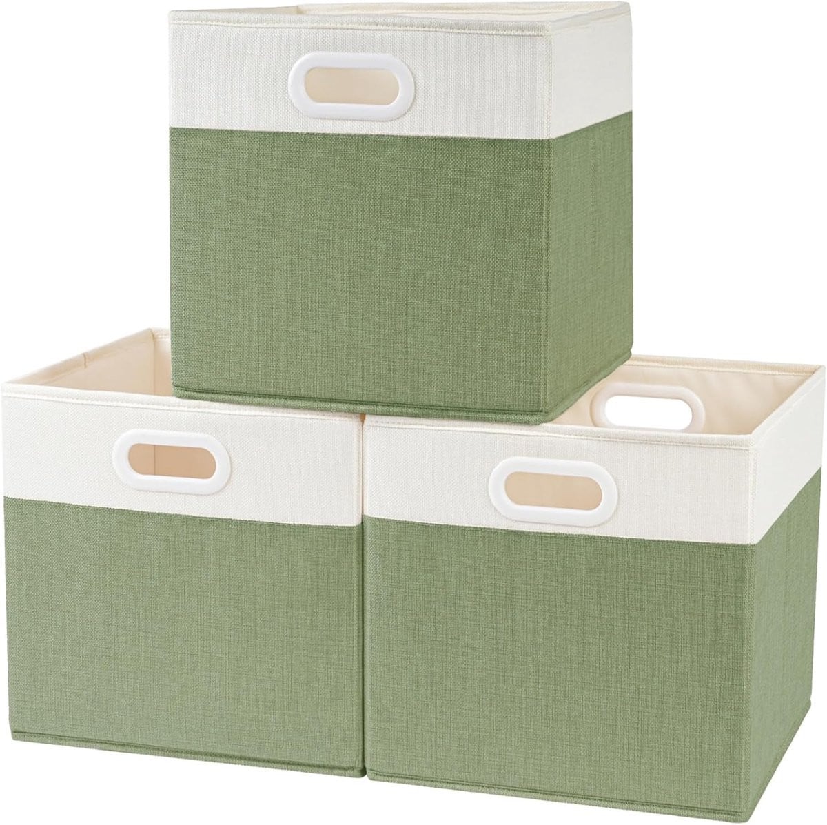 Set van 3 SnelShoppen Vouwbare Opbergdozen met Handvatten, Groen/Wit, Textiel