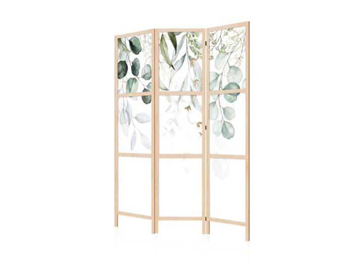 LUMASOUL Japanische Trennwand Paravent Raumteiler 135x172 cm Natur 3 teilig Vorderseite mit Motiv, neutrale Rückseite, faltbar, freistehend und dekorativ