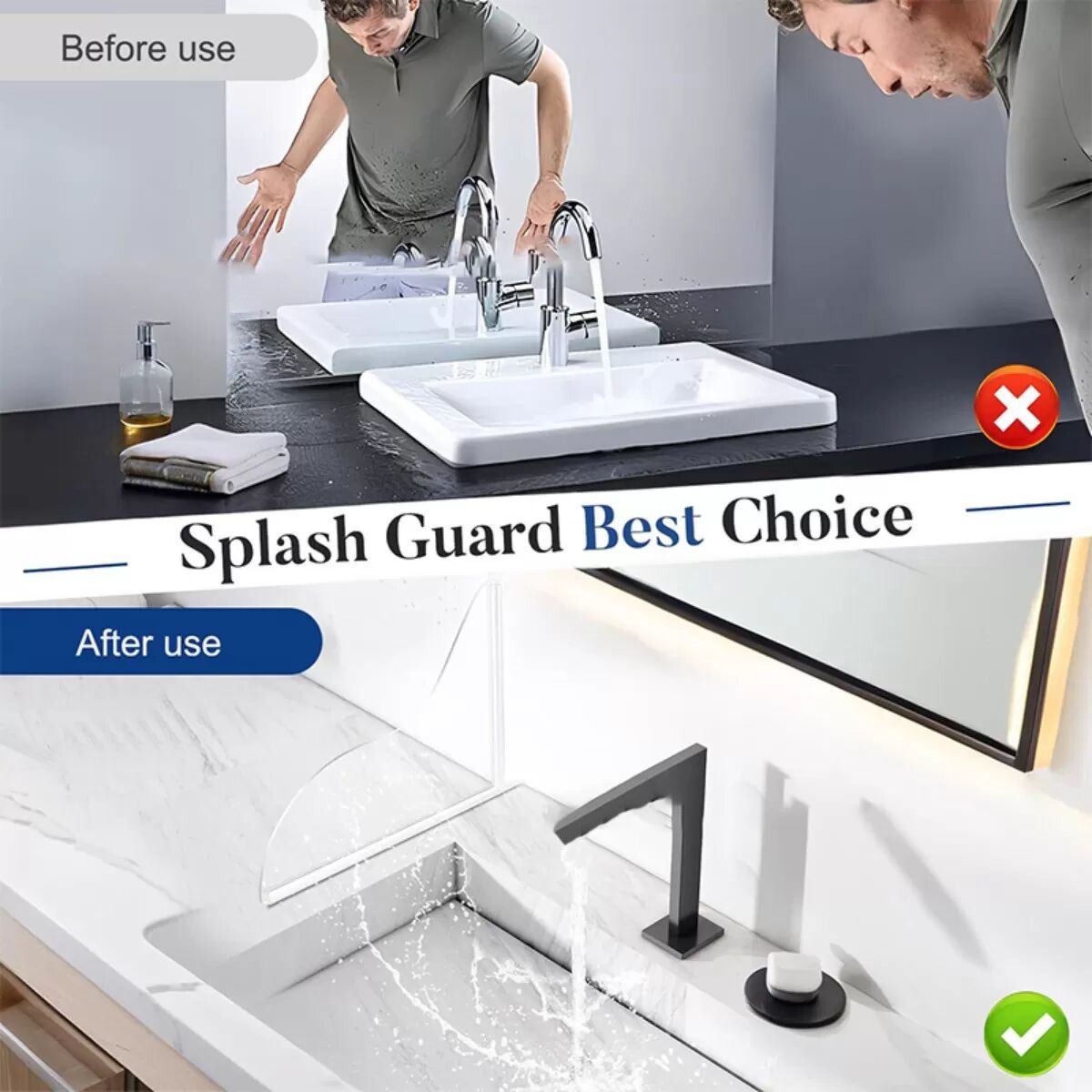 INF Acryl hochtransparenter Spritzschutz - Großes 2er-Set, selbstklebender Badewannen- und Duschwasserschutz