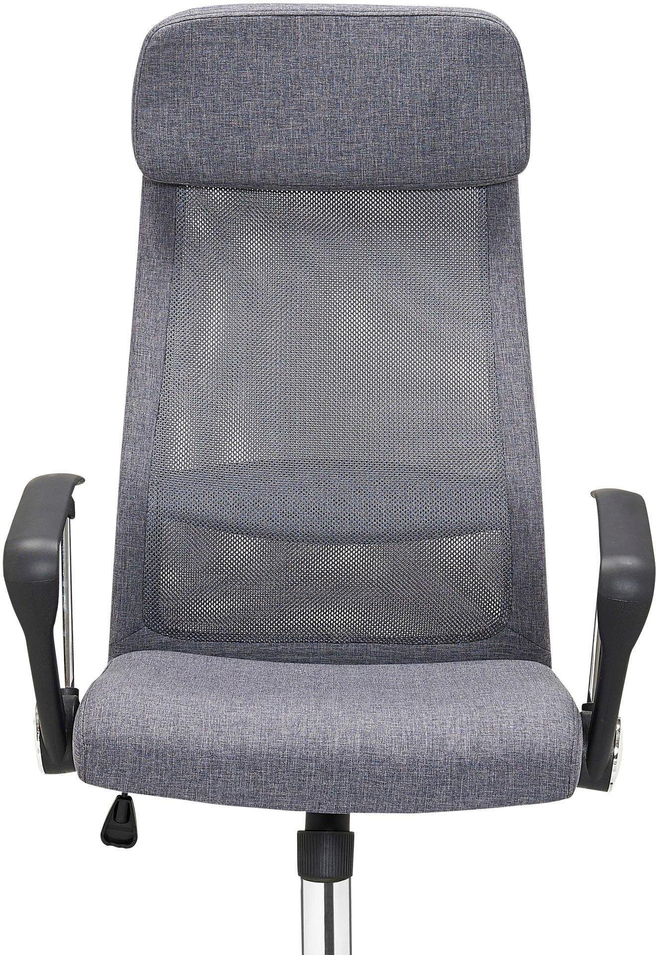 Drehstuhl SALESFEVER "Komfortabler Stuhl fürs Büro", grau (grau, chromfarben, grau), B:62cm H:118cm T:60cm, Stühle, Drehstuhl, Charmantes Design mit Schmetterlingsmechanismus grau, chromfarben, grau B/H/T: 62cm x 118cm x 60cm, Netzstoff Stoff