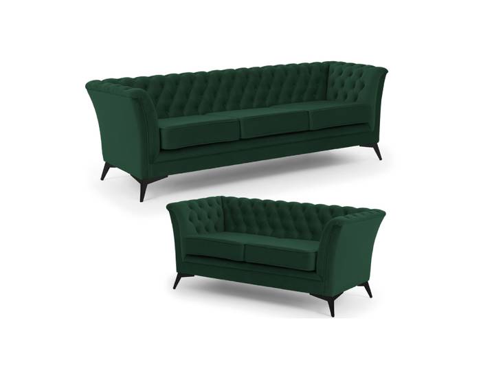 Ensemble de canapé Chesterfield 3+2 en velours vert