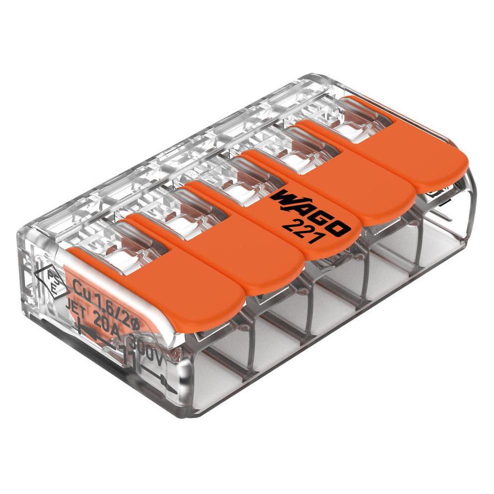 Wago COMPACT-Verbindungsklemme mit Hebel 5-Leiter, 4mm², 10 Stück, 221-415 (221-415)