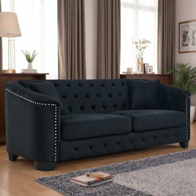 Velvet Chesterfield Sofa with Tufted Backrest and Nailhead Arms