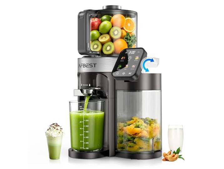 Verbesserter 3-in-1 Entsafter Slow Juicer, 155 mm XL- Einfüllschacht 2,5 L Einfülltrichter, Intelligente Touch, für Saft, Sorbet & Nussmilch, BPA-frei, Bis zu 99,6 % Saftausbeute