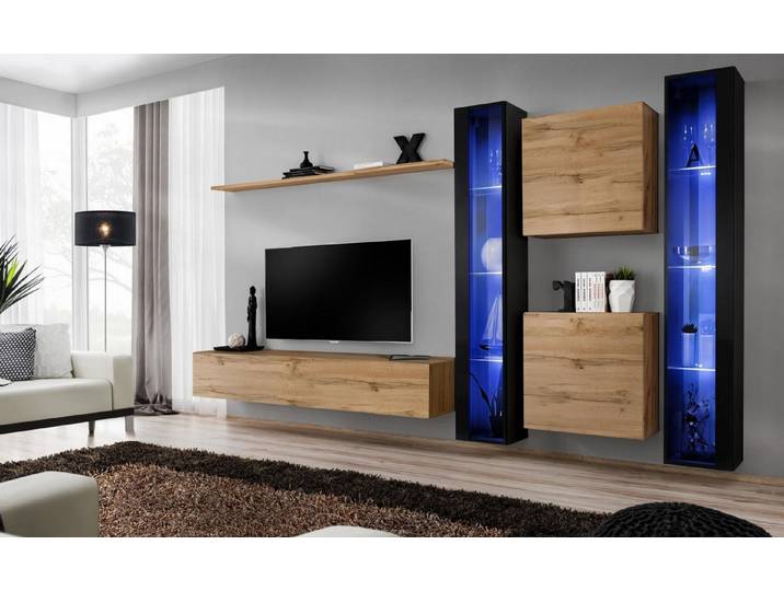 Xlmoebel Wohnwand Komplett Set Wohnmöbel Schrank Hänge Vitrine Einrichtung, (6-St), Made in Europa