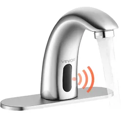 VEVOR berührungsloser Waschtischhahn (gebürstetes Nickel) automatische Waschtischarmatur, freihändiger Toilettenhahn, batteriebetriebener Wasserhahn mit einstellbarer Kalt-/Warmtemperatur
