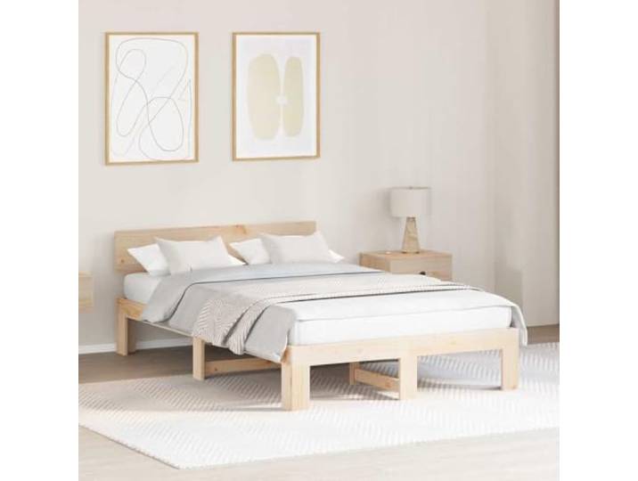 YUTAASU Massives Kiefernholz Bettgestell 120x200 cm Natur Mit Kopfteil, Fester Lattenrost, Robust, Pflegeleicht, Einfache Montage