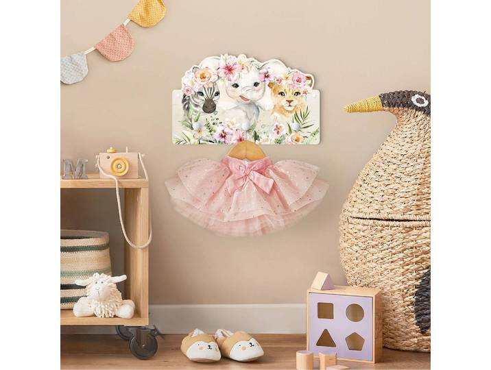 Patère enfants Zèbre, éléphant et lion 40 x 25 x 1cm Multicolore