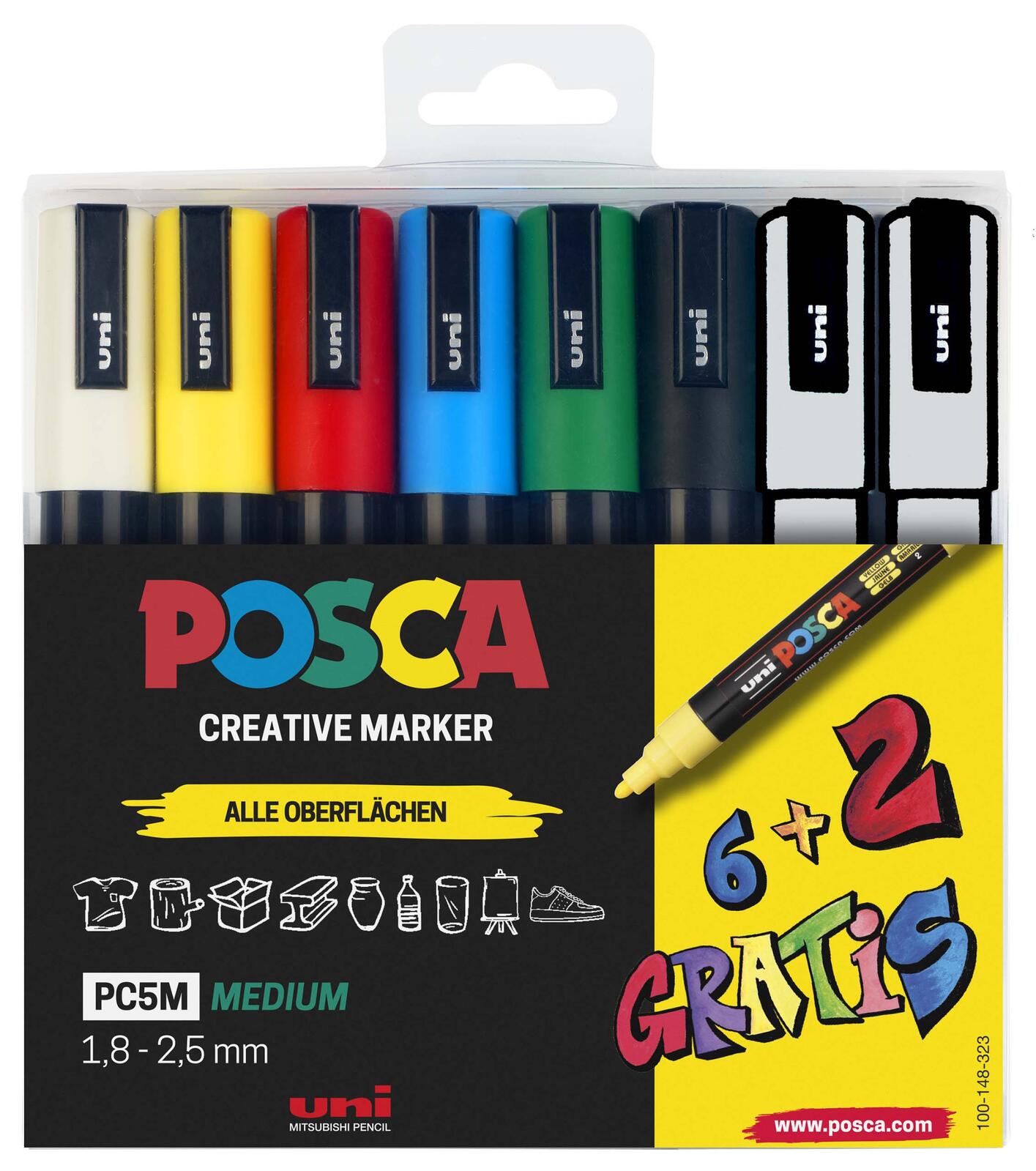 uni-ball POSCA PC-5M Acrylstift 1.8 - 2.5 mm Mehrfarbig 186826