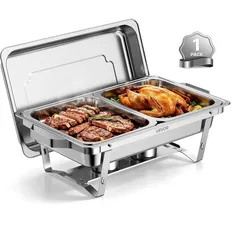 VEVOR Chafing Dish Set 8,5 L Edelstahl Warmhaltebehälter für Buffets, Hochzeiten & Partys, Warme & Kalte Speisen Servieren, Brennstoffbehälter, 2 Speisenbehälter in Halber Größ, Faltbarer Ständer