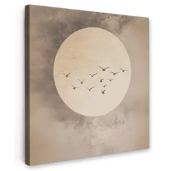 LEINWANDBILD Vogel - Beige - Japanisch Deko Groß 90x90 cm