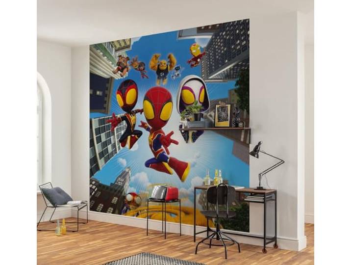 Komar Vlies Fototapete - Marvel Spidey and His Amazing Friends Web Spinners - Größe 250 x 250 cm - Kinderzimmer, Kindertapete, Tapete