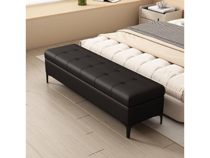 VSLreoiFX Gepolsterte Ledersitzbank mit Stauraum für Eingang Lederpolsterung, Staufach mit Klappdeckel, für Eingangsbereich & Schlafzimmer(A,70.9in)