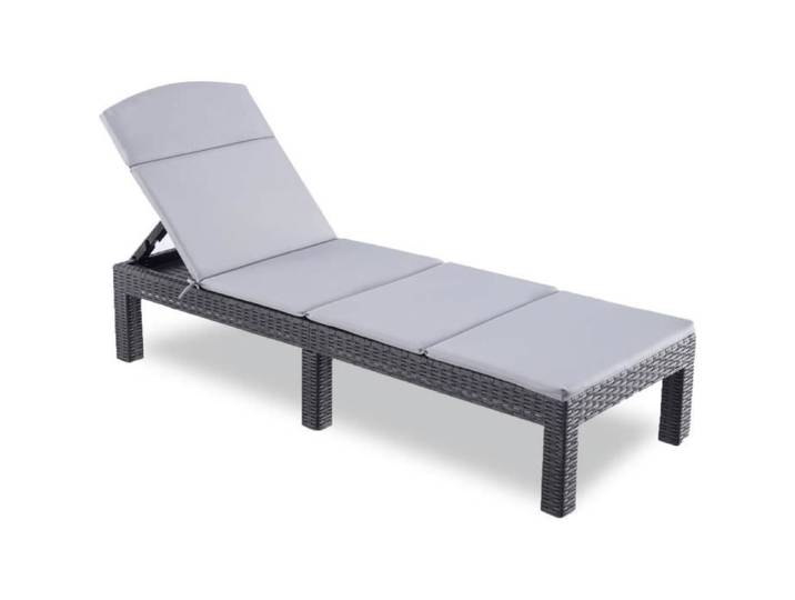 Bain de Soleil - Chaise Longue Jardin Exterieur - Résine Imitation rotin tressé - Coussin - Dossier réglable (avec Coussin)