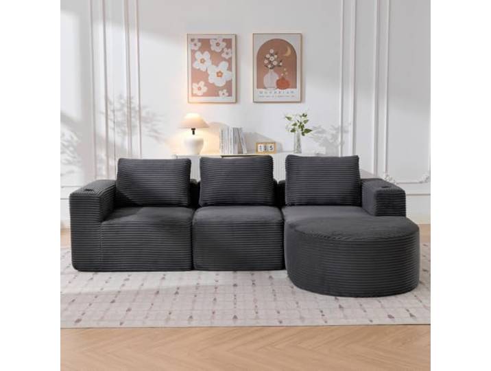 I0I&I0I Komprimiertes 2-Sitzer Sofa Mit 3 Kissen Komfortabel Für Kleine Wohnzimmer, Apartments Und Büros Mit Getränkehaltern (Dark Gray + Polyester + Upholstered + 2 Seat + Upholstered)