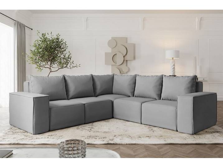 Fun Möbel Ecksofa Designerecksofa ESTELLE Seite Universal in drei Stoffen, Rücken echt bezogen