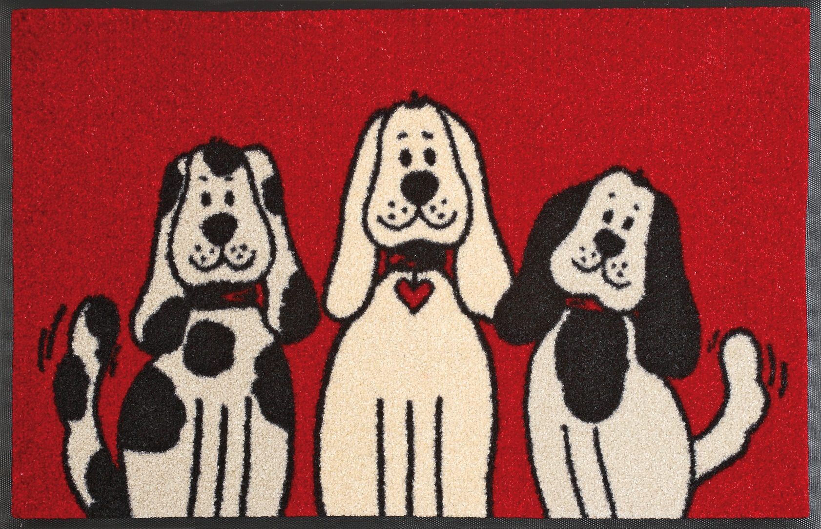 Fussmatte "Three Dogs" Gr. 2, rot (rot, beige), B:50cm H:9mm L:75cm, Kunstfaser, WASH+DRY BY KLEEN-TEX, Teppiche, Fussmatte, Schmutzfangmatte, Motiv Hunde, rutschhemmend, waschbar rot, beige B : 50cm 1 Stk., 9mm, L: 75cm