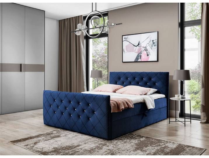 Fun Möbel Boxbett Schlafzimmerbett EIVOR (Inkl. Bettkasten, inkl. Topper), Kopfteil und Fußteil mit Strasssteinen besetzt
