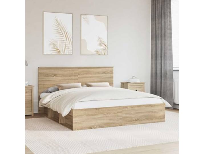 YUOTYRKTEJRSG Massives Kiefernholz Modernes Design 200x200 Braun Bettrahmen Sonoma 200x200 Kiefernholz Massiv Doppelbett mit Kopfteil Lattenrost Stabil Modernes Bettgestell