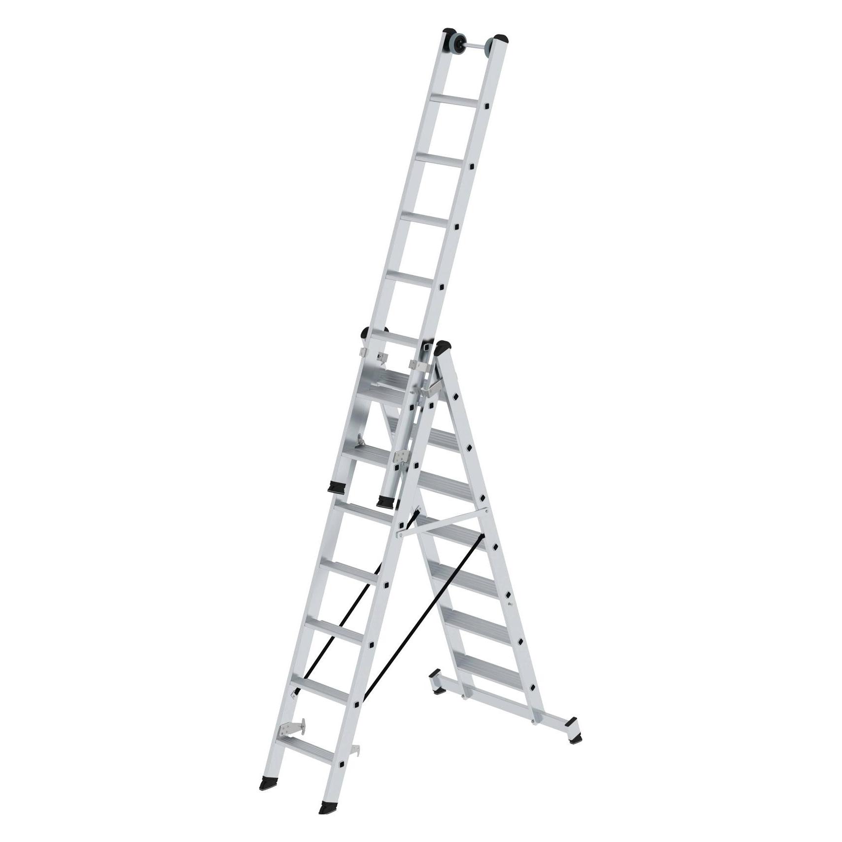 Munk Stufen-Mehrzweckleiter 3-teilig mit nivello-Traverse 3x7 Stufen (Mehrzweckleiter, 503 cm) (033321)