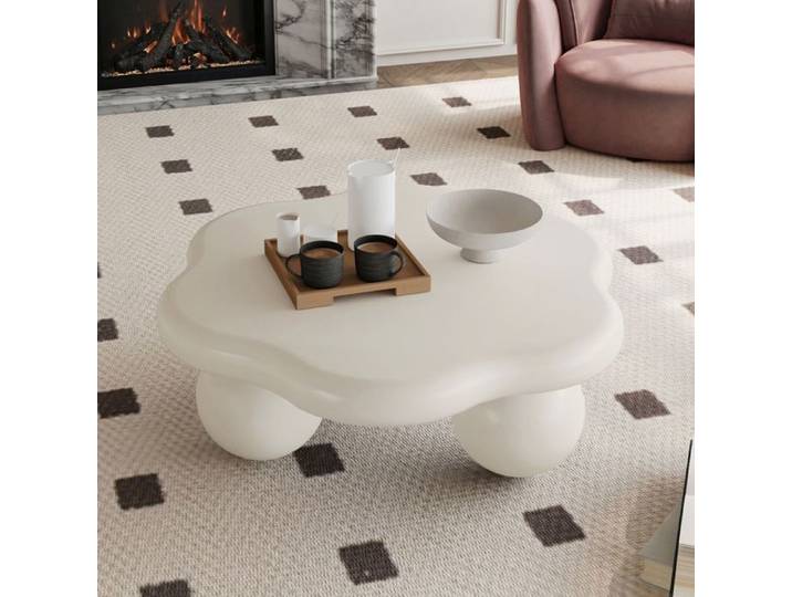 Table basse - WESTYLE - Cloud 80 cm - Forme nuage - Pieds sphériques - Finition laquée crème