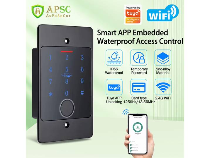 Clavier de contrôle d'accès par empreinte digitale Tuya Wifi, installation encastrée, métal, autonome, étanche, rétroéclairé, lecteur d'ouverture de porte + étui