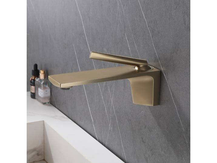 Robinet de lavabo mural en or brossé, robinet encastré pour évier