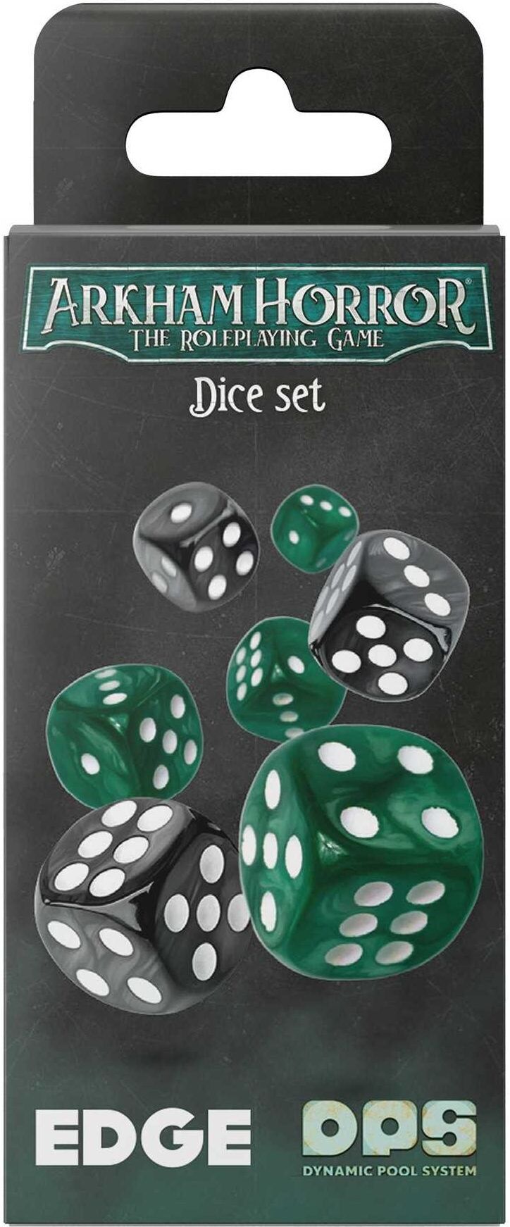Arkham Horror RPG Dice Set for Board Games, Official Accessory, 18 Six-Sided Dice, Black and Green, Edge Entertainment