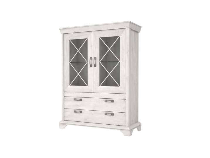 Vitrine mit 2 Glastüren Pinie weiß Breite 123 cm - KASHMIR