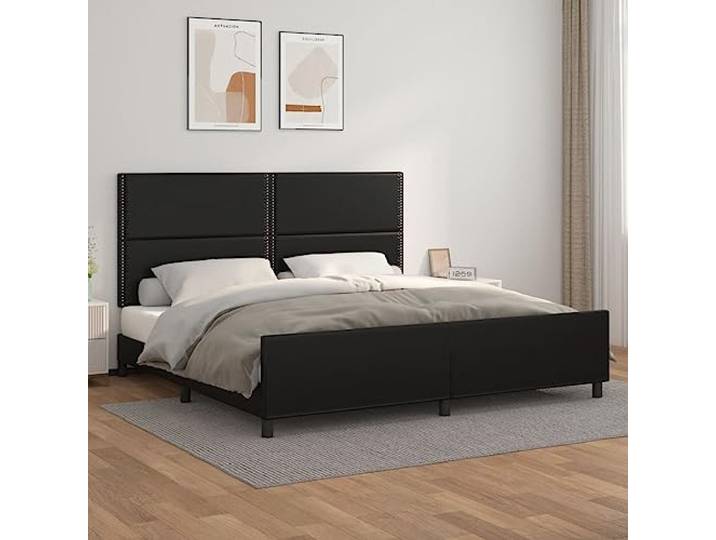 YNGBHFNOP Kunstleder Höhenverstellbar Bettgestell Schwarz 200x200 cm Bettgestell mit Kopfteil Kunstleder Schwarz 200x200 cm hohenverstellbar Lattenrost Stahlbeine