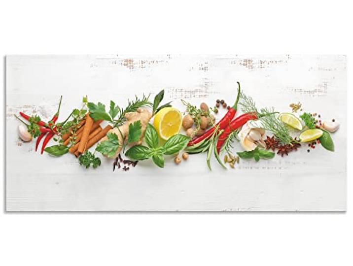 ARTland Spritzschutz Küchenrückwand aus Alu für Küche Herd Spüle Motiv 120x55 cm (BxH) Ernährung & Genuss Lebensmittel Gewürz Fotografie Weiß Kräuter und Gewürze U1RK