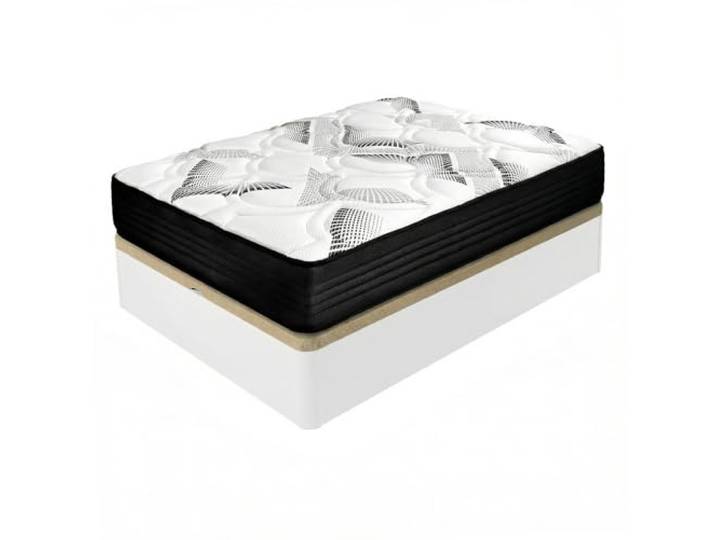 amuéblate online Packung Taschenfederkernmatratze mit Visco Eco Box + Boxspringbett aus verstärktem Holz, großes Fassungsvermögen, Weiß, 90 x 200 cm