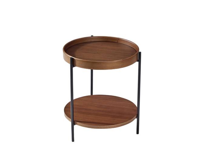 Evryae Couchtisch Rund Zweistöckig Mit Ablage Und Beistelltisch Kombinierbar Für Wohnzimmer Walnuss, Nussbaumfarben, Metall, 44x48x44 cm, Wohnzimmer, Wohnzimmertische, Couchtische