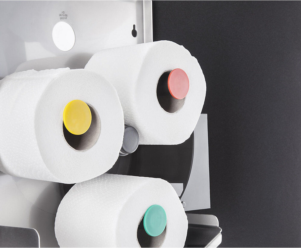 Duplex-Toilettenpapierspender, für 1 Großrolle oder 3 Haushaltsrollen, Edelstahl gebürstet AIR-WOLF