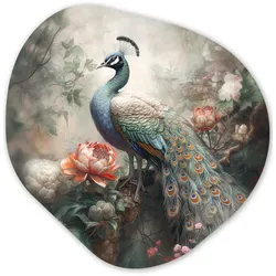 WANDBILD Pfau - Pfauenfedern - Vogel - Dschungel - Blumen Wanddeko 40x40 cm