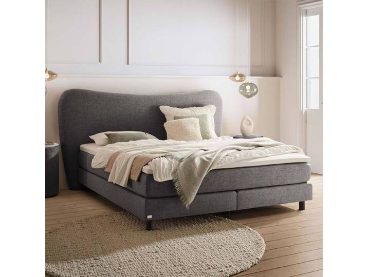 Boxspringbett Viona Webstoff 140x220cm TTF-Box Härtegrad: H2 Dunkelgrau modern