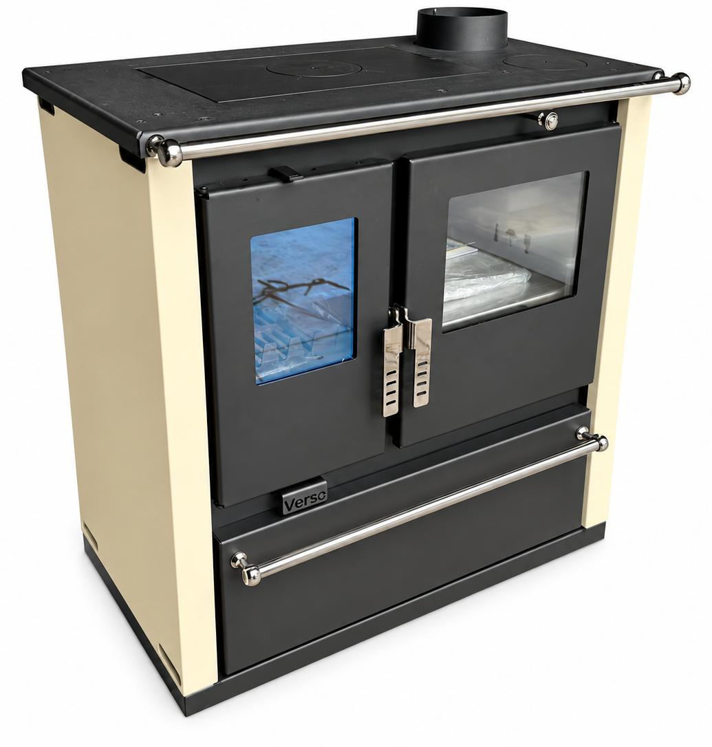 - Verso CS Plus Inox Ivory 7,7 kW mit Ofen, Kochfeld & Holzfach