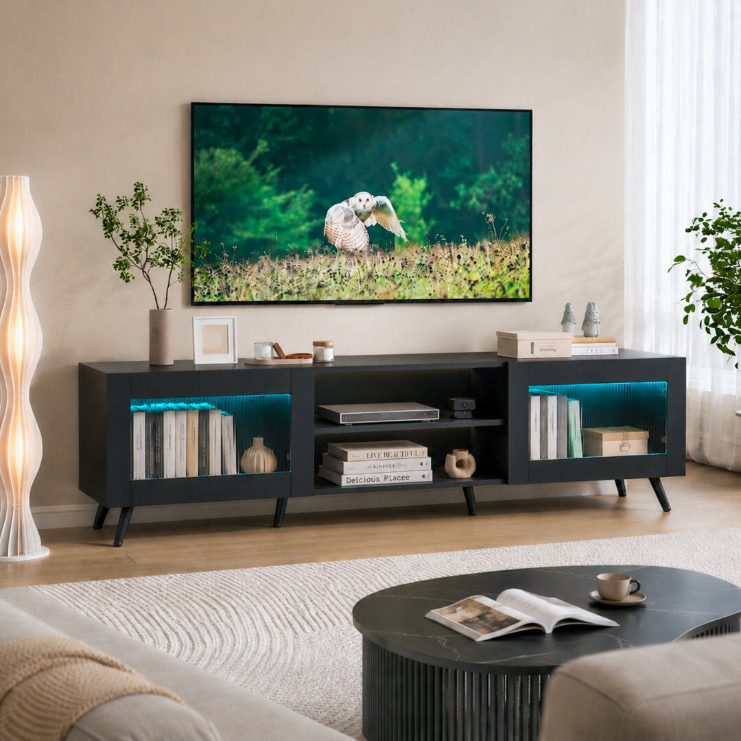 Metro Agnon TV Stand with Storage and Cable Management, Media Unit for TVs up to 75" Black 75"
