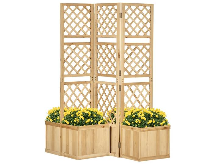 ComfortXL Blumenkasten De-09857 dreifach klappbar mit 4 Blumenkästen Naturfarbe, Naturfarben, Holz, Gartenmöbel, Gartengarnituren, Gartenmöbel-Sets