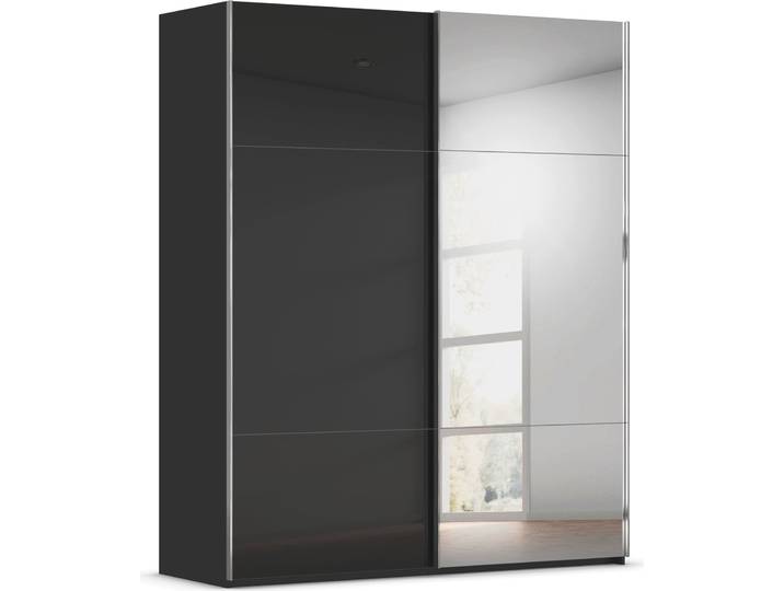 Schwebetürenschrank, Holzwerkstoff, Schwarz, 181×223×68 cm, Mit Spiegeltür, Klassisch, Rauch