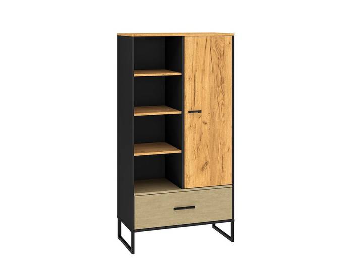 Lomadox Highboard CASPER-131, schwarz, Eiche, sandfarben, ca. 80/157/40cm