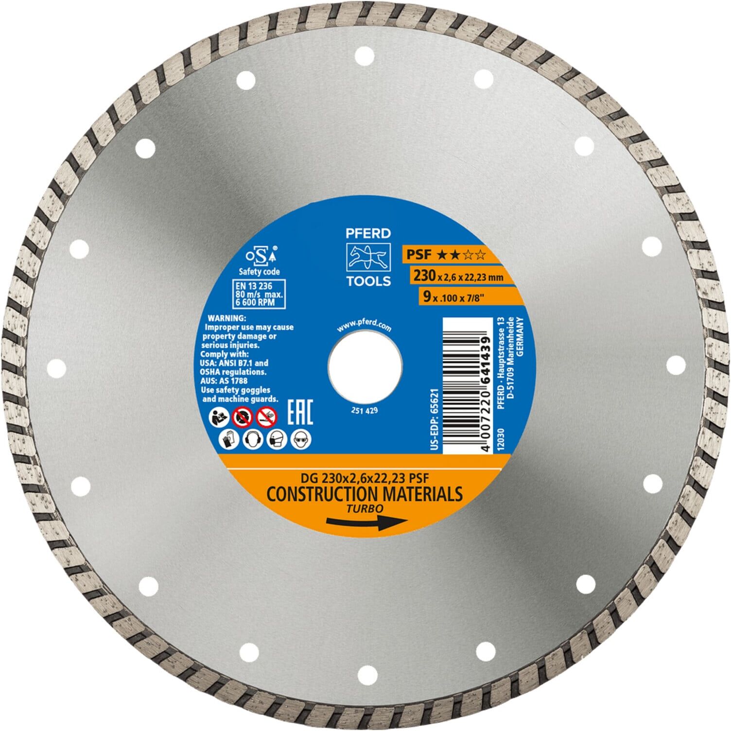 PFERD TOOLS Diamant-Trennscheibe DG 230x2,6x22,23 mm PSF z. Trennen v. Stein/Beton,hohe Schnittqualität (68023222)