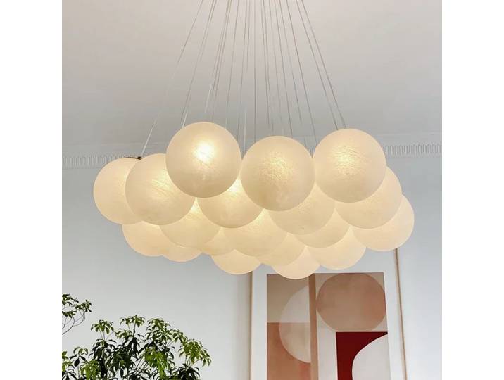 Lustre boule de verre blanc de Style crème moderne, plafond moderne minimaliste, haricot magique, lampe suspendue de style lanterne, luminaire