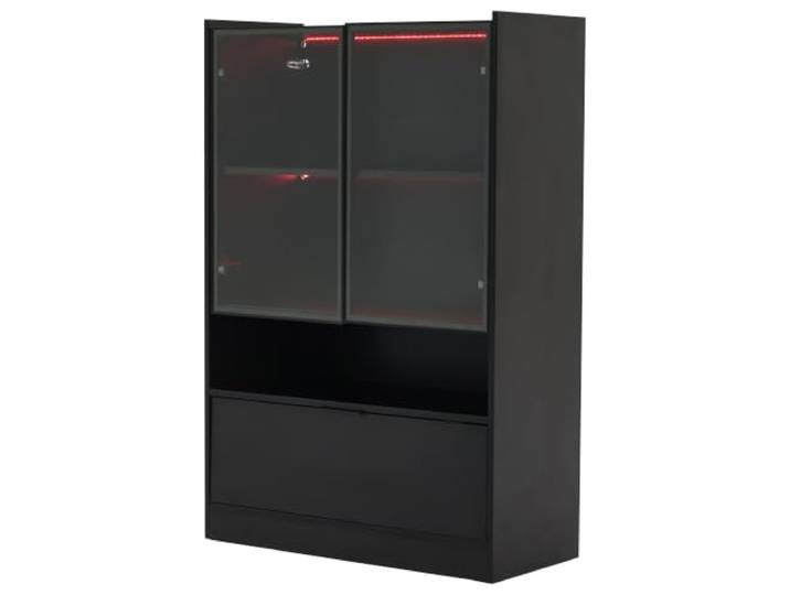 LED Vitrine 120x80x35 cm Mattschwarz mit Glas Spanplatte, gehärtetes Glas, mattschwarz, 120x80x35 cm, LED-Beleuchtung, App-Steuerung, 3 Böden, USB-Betrieb