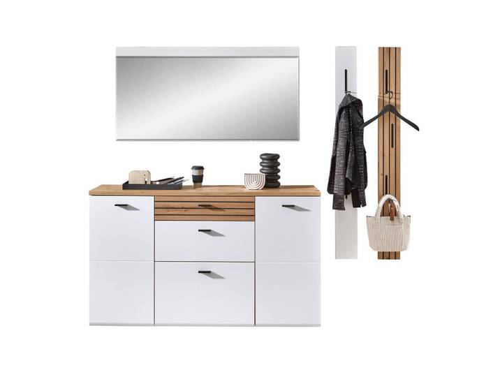 Livetastic Garderobe, Weiss, Eiche Artisan, Schwarz, Glas, Holzwerkstoff, 4-teilig, 222x180x34 cm, Garderobe, Garderobensets & -serien, Garderoben-Set
